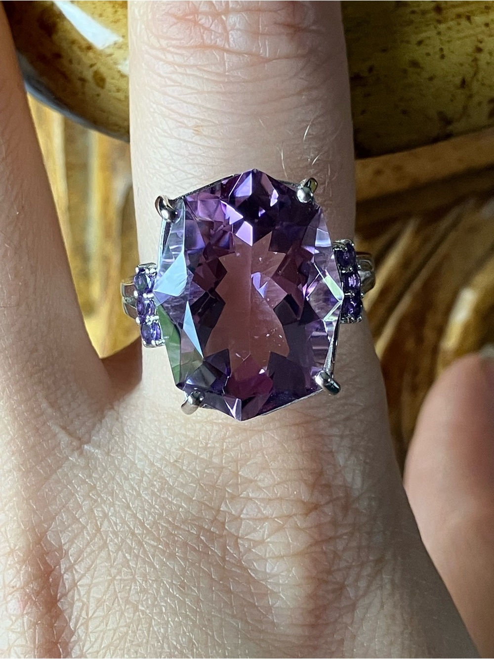 Rose De France Amethyst Sterling Silver Cocktail Ring Size 9